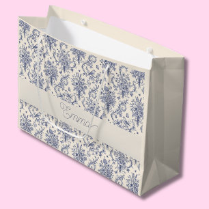 Name French Country Toile de Jouy Blue Pattern  Large Gift Bag