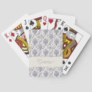 Name French Country Toile de Jouy Blue Pattern Playing Cards