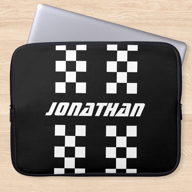 Name Fully Custom Colors Double Checkered Stripes Laptop Sleeve (Creator Uploaded)