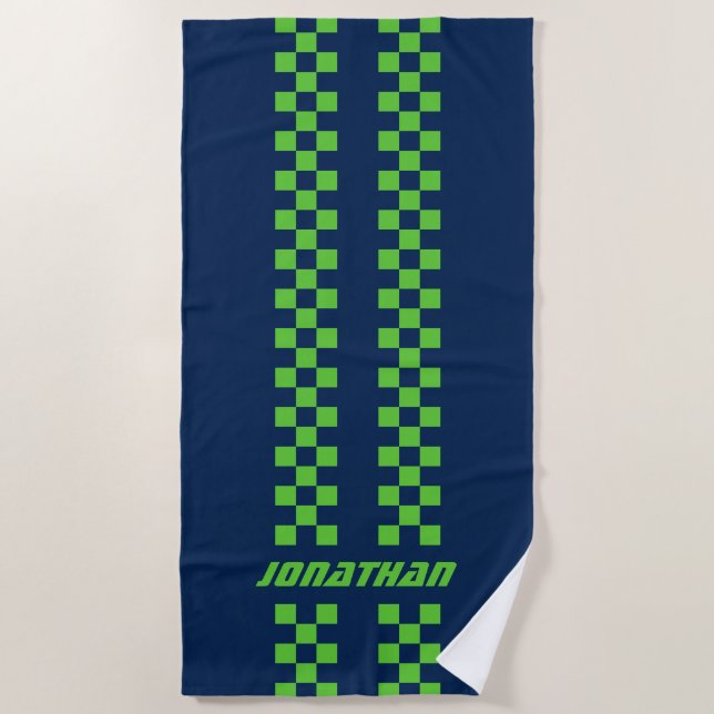 Name Fully Custom Colours Double Chequered Stripes Beach Towel (Front)