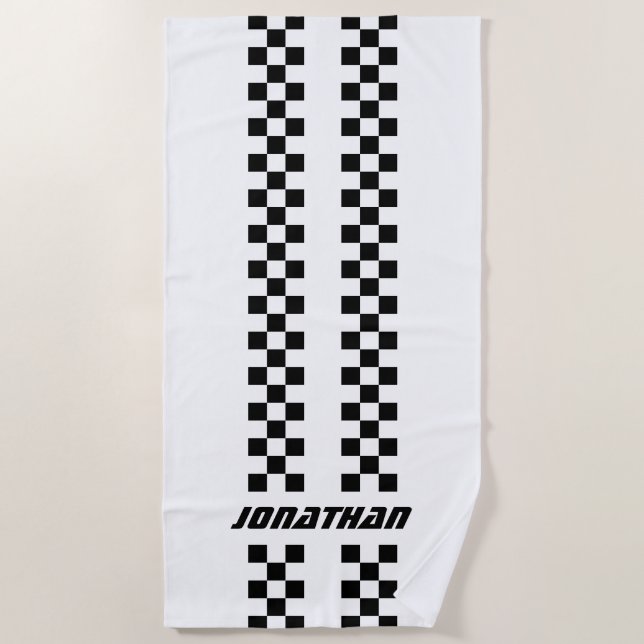 Name Fully Custom Colours Double Chequered Stripes Beach Towel (Front)