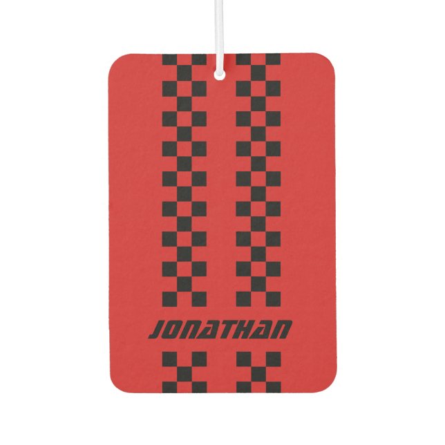 Name Fully Custom Colours Double Chequered Stripes Car Air Freshener (Front)