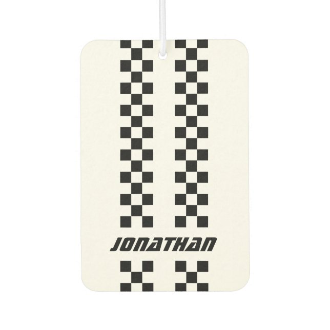 Name Fully Custom Colours Double Chequered Stripes Car Air Freshener (Front)