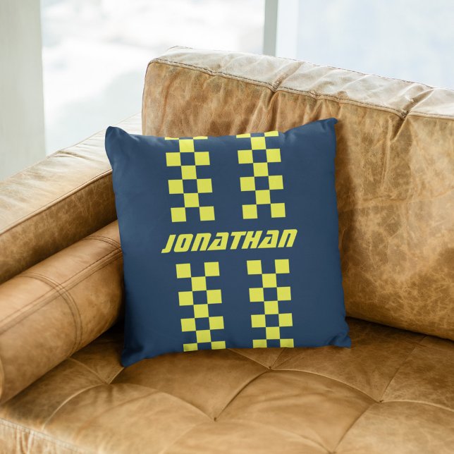 Name Fully Custom Colours Double Chequered Stripes Cushion (Creator Uploaded)