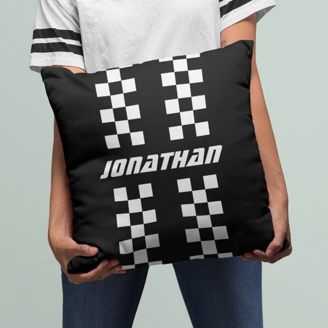 Name Fully Custom Colours Double Chequered Stripes Cushion (Creator Uploaded)