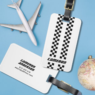 Name Fully Custom Colours Double Chequered Stripes Luggage Tag