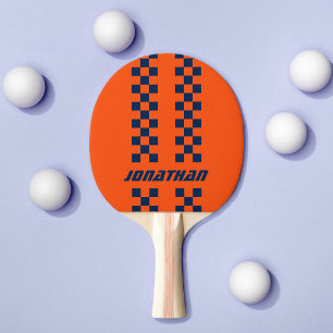 Name Fully Custom Colours Double Chequered Stripes Ping Pong Paddle
