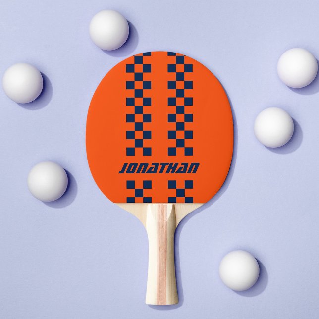 Name Fully Custom Colours Double Chequered Stripes Ping Pong Paddle (Creator Uploaded)