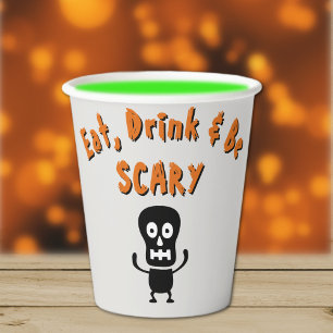 Name, Funny Eat Drink & Be Scary Halloween Paper Cups
