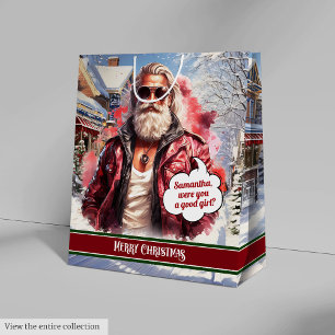 Name Gift Bags Funny Santa Claus Holiday Style
