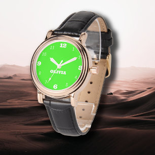 Name Girl Boy Women Men Neon Green Stylish Watch
