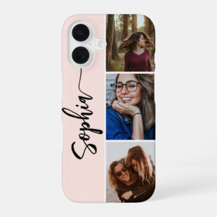 Name Girly Brush Script 3 Photo Blush Pink iPhone 16 Case