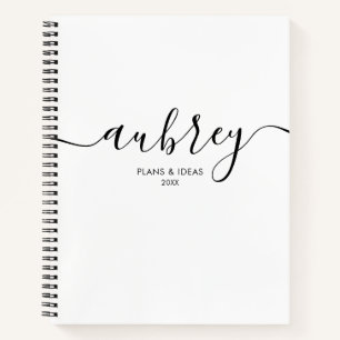 Name Girly Calligraphy Modern White Notebook