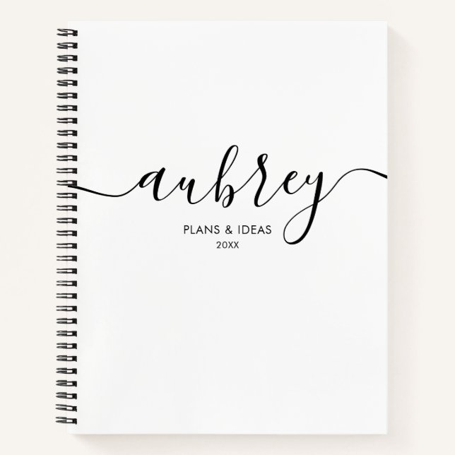 Name Girly Calligraphy Modern White Notebook (Front)