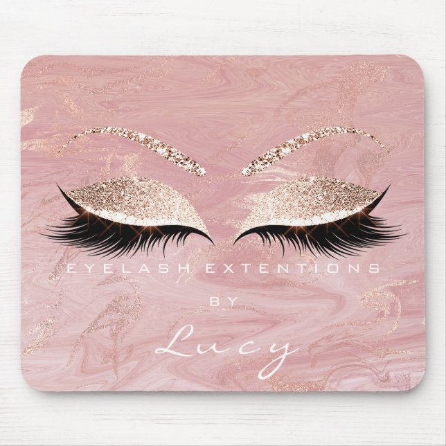 Name Glitter Makeup Beauty Studio Lash Pink Marble Mouse Pad (Front)