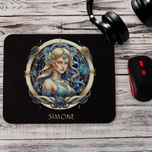 Name Gold Blue Celestial Zodiac Sun Sign Virgo Mouse Pad