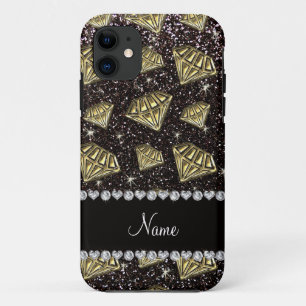 Name gold diamond black glitter Case-Mate iPhone case