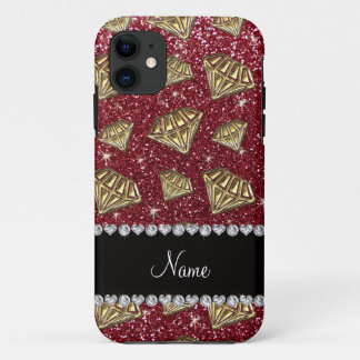 Name gold diamond burgundy glitter Case-Mate iPhone case