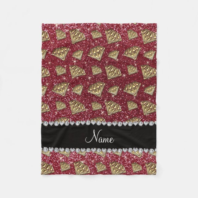 Name gold diamond burgundy glitter fleece blanket (Front)