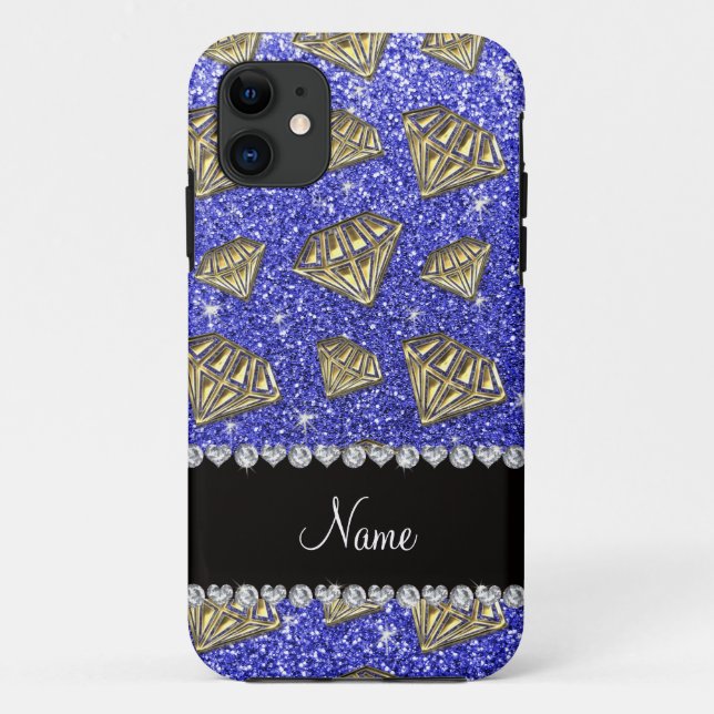 Name gold diamond neon blue glitter Case-Mate iPhone case (Back)