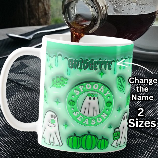 Name Green 3D effect Halloween Ghost Spooky Season Coffee Mug (Creator Uploaded)