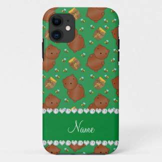 Name green bears honeypots bees pattern iPhone 11 case