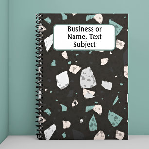 Name, Green & Earth Tone Chips Terrazzo Pattern Notebook