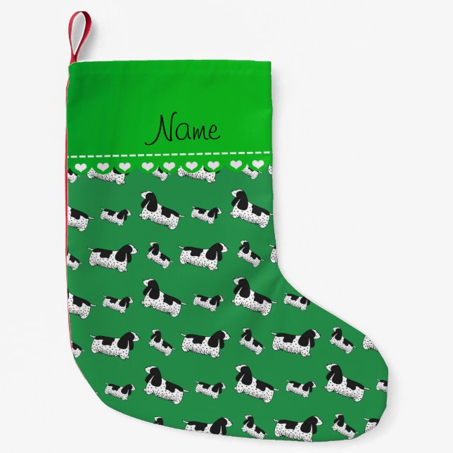Name green english cocker spaniel dog small christmas stocking (Front)