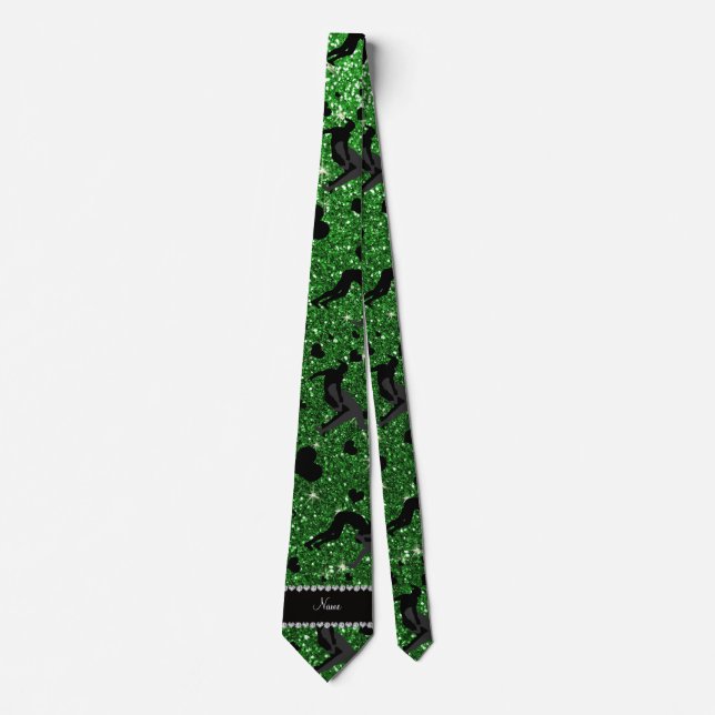 Name green glitter wrestling hearts bows tie (Front)