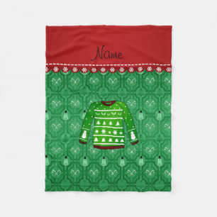 Name green ugly christmas sweater green snowmen fleece blanket