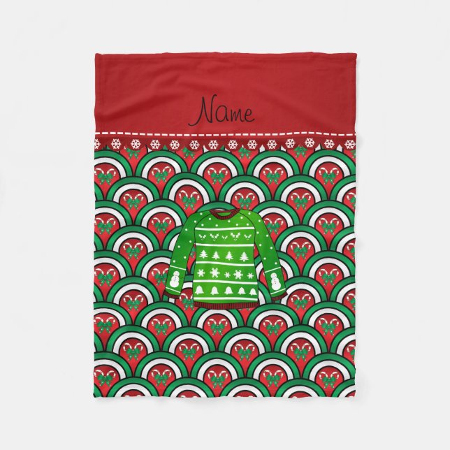 Name green ugly christmas sweater half circles fleece blanket (Front)
