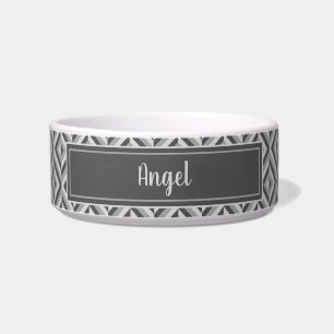 Name Grey Three-Tone Diamond Pattern Pet Bowl