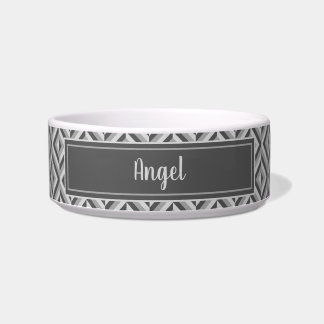 Name Grey Three-Tone Diamond Pattern Pet Bowl