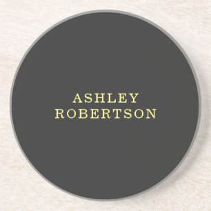 Name Grey Yellow Professional Stylish Minimalist Coaster
