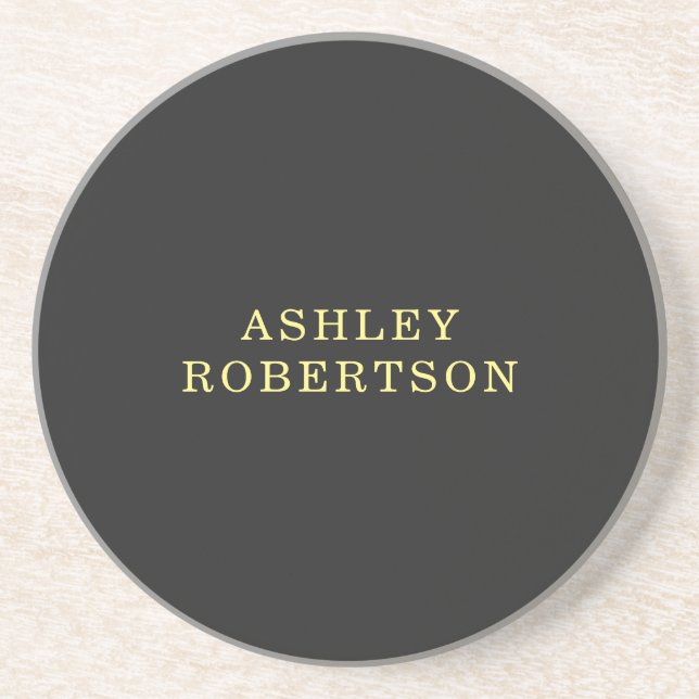 Name Grey Yellow Professional Stylish Minimalist Coaster (Front)