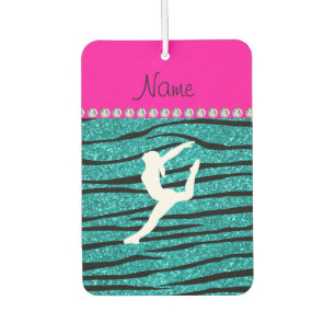 Name gymnast turquoise glitter zebra stripes car air freshener