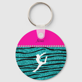 Name gymnast turquoise glitter zebra stripes key ring