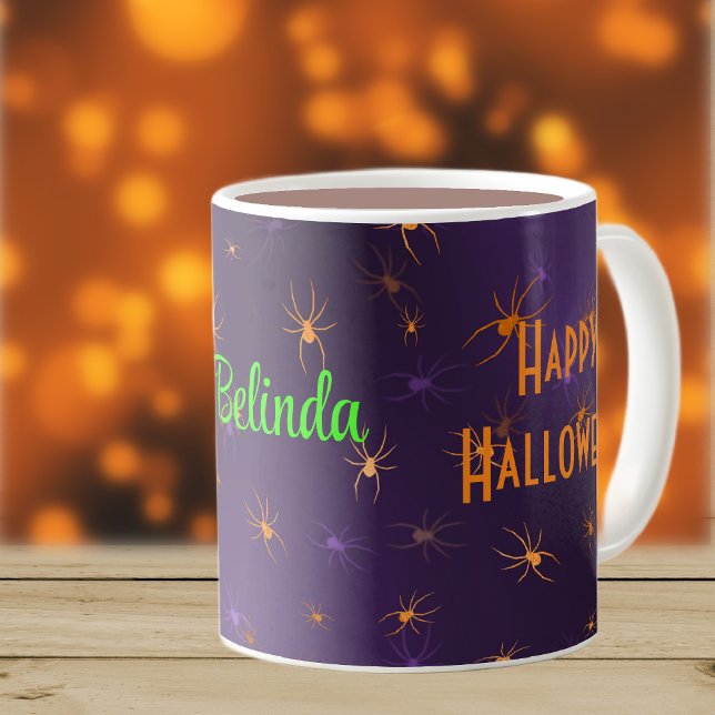 Name, Halloween Creepy Orange Spiders 11oz Coffee Mug (Creator Uploaded)
