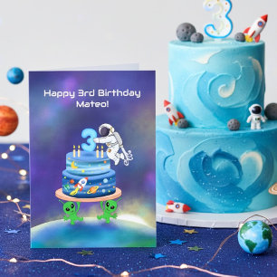 Name Happy 3rd Birthday Astronaut with Aliens Card