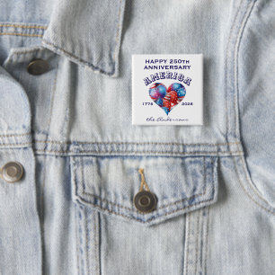 Name Happy Anniversary America Heart Balloons 15 Cm Square Badge