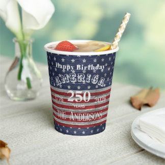 Name || Happy Birthday America 250 Years Flag Paper Cups