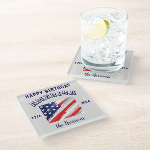 Name    Happy Birthday America Rustic USA Flag Glass Coaster