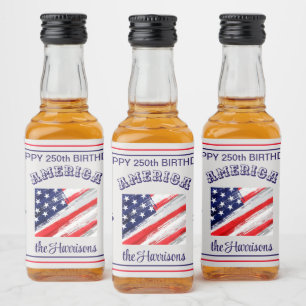 Name Happy Birthday America Rustic USA Flag Liquor Bottle Label
