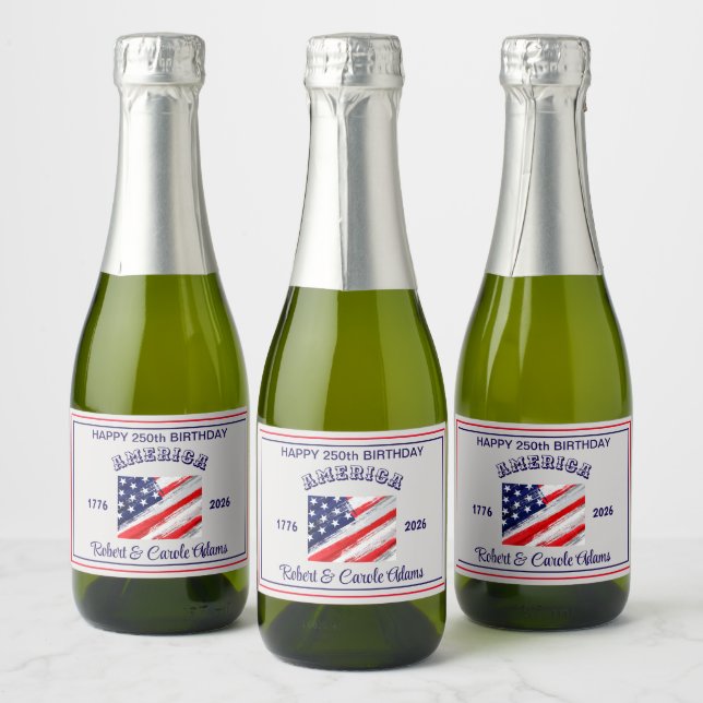 Name || Happy Birthday America Rustic USA Flag Sparkling Wine Label (Bottles)