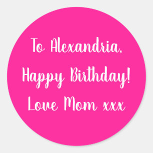 Name Happy Birthday Hot Pink gift tag sticker