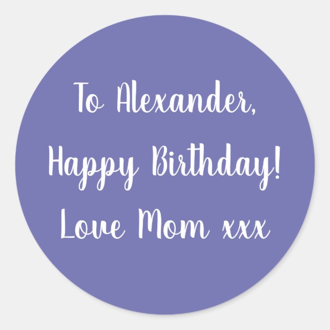 Name Happy Birthday Periwinkle gift tag sticker (Front)