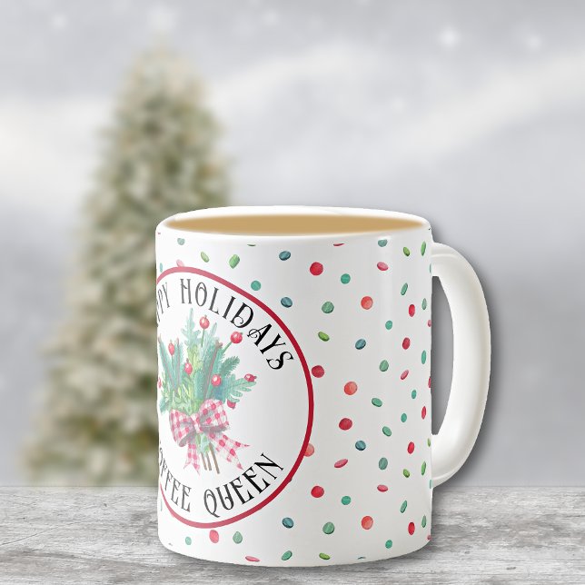 Name Happy Holidays Green Ferns Candy Pattern 11oz Coffee Mug (Creator Uploaded)