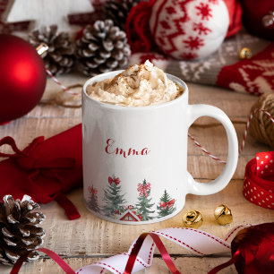 Name Ho Ho Ho Red Bow Christmas Tree Gift Mug 