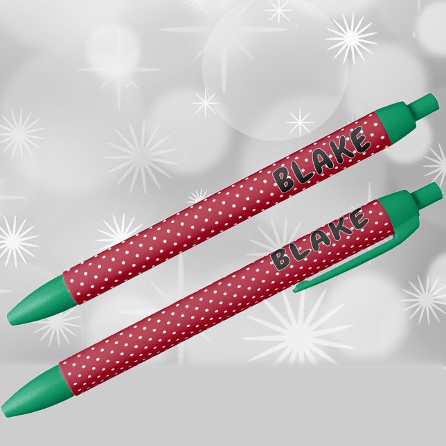 Name || Holiday Red and White Polka Dots Pattern Black Ink Pen (Creator Uploaded)