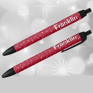 Name Holiday Red and White Stars Pattern Black Ink Pen